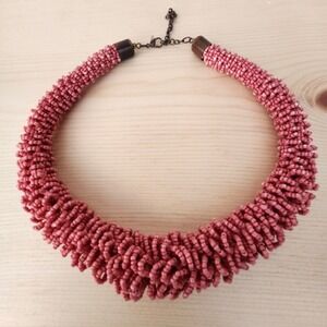 Vintage‎ Style Beaded Statement Necklace – Pink/Coral Tone – Chunky Multi-Strand